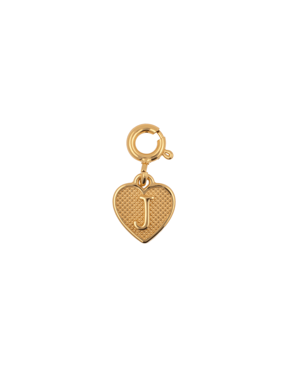 Gold heart charm with letter 'J', representing love and personal connections in an elegant design.