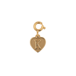 Gold heart charm with the letter K, perfect for personalizing jewelry with love and memories.