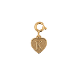 Gold heart charm with the letter K, perfect for personalizing jewelry with love and memories.