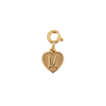 Gold heart charm featuring the letter 'M', symbolizing love and personal connection in elegant jewelry.