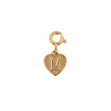 Gold heart charm featuring the letter 'M', symbolizing love and personal connection in elegant jewelry.
