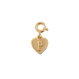 Gold heart charm with letter P, symbolizing love and cherished memories in elegant jewelry.