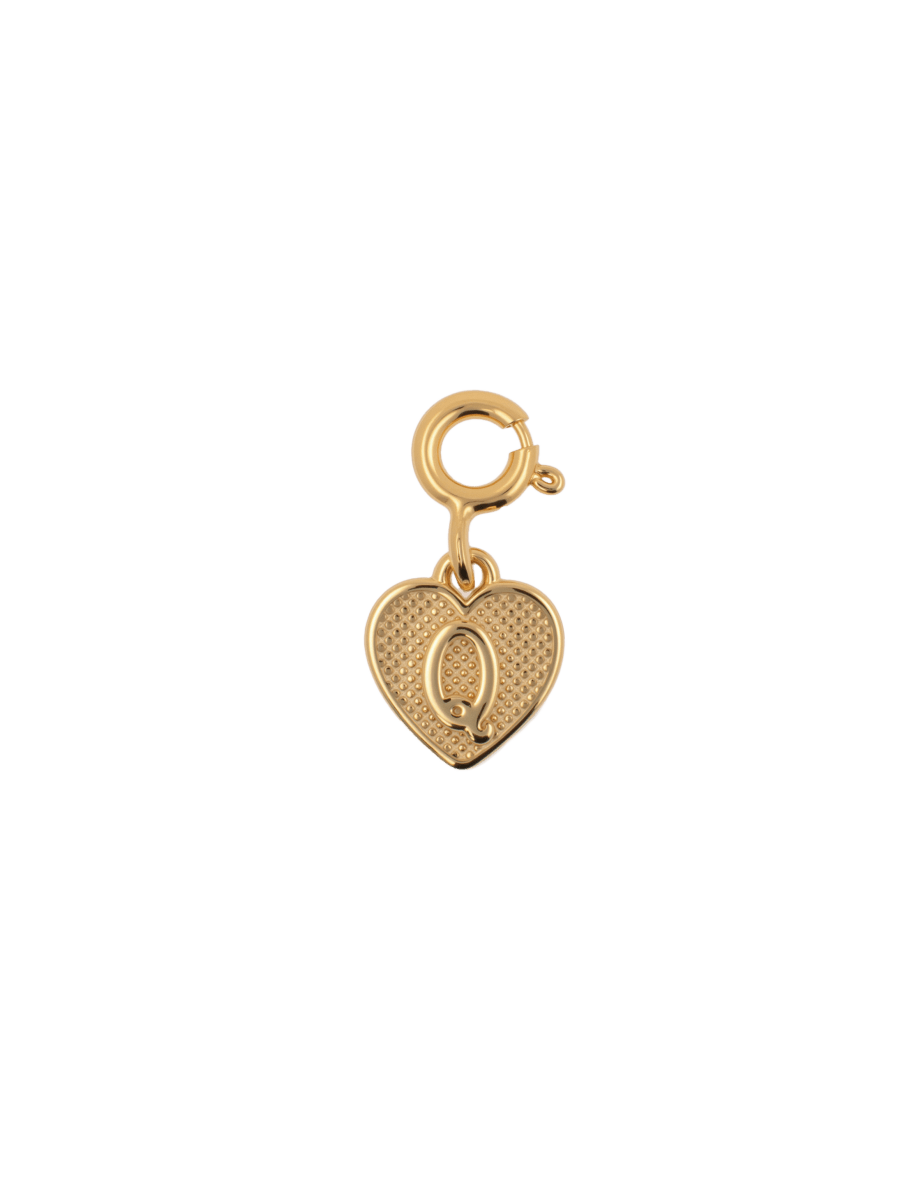 Gold heart pendant charm with a letter at its center, symbolizing love and cherished memories.