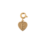 Elegant gold heart charm with letter 'R', symbolizing love and cherished memories.