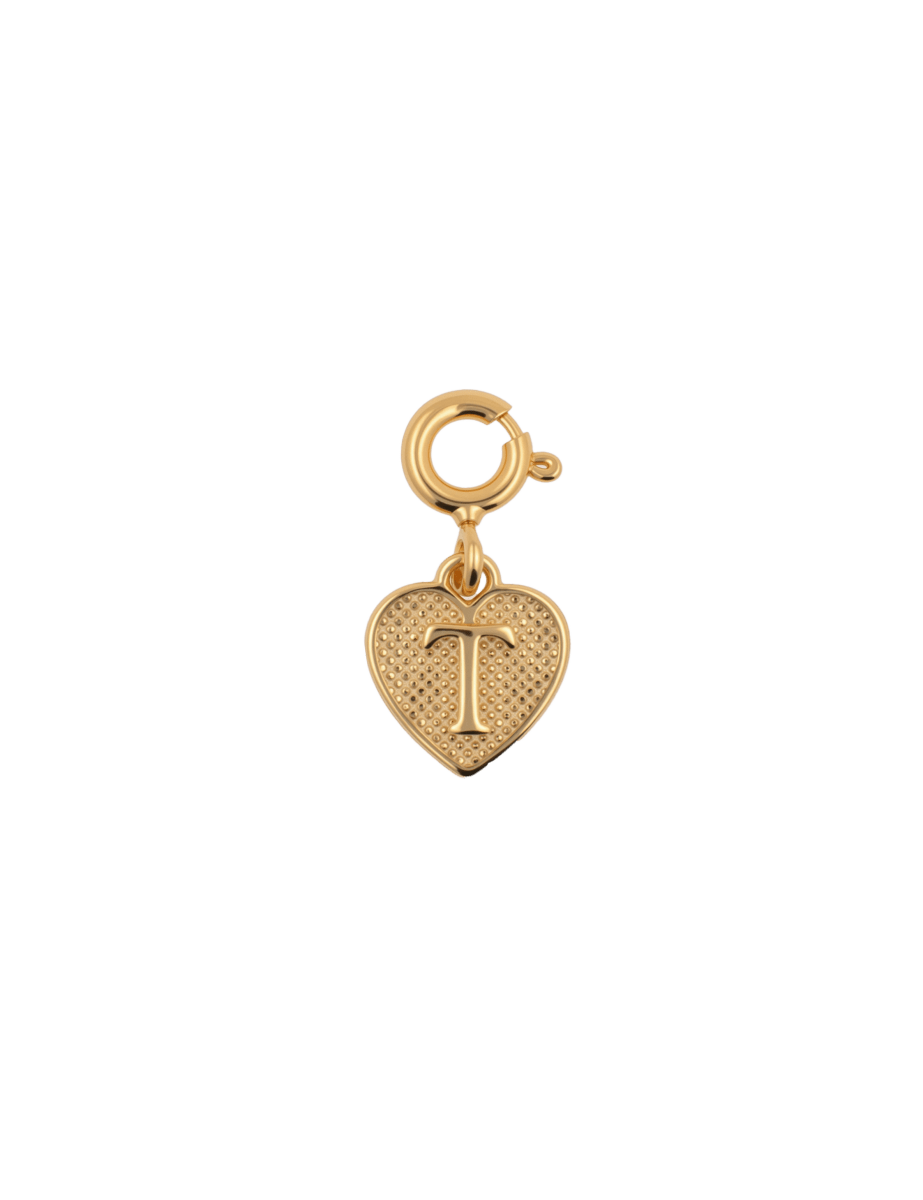 Gold heart charm with letter 'T', crafted in elegant design for personal expression and cherished memories.