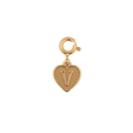 Gold heart charm with a 'V' initial, symbolizing love and personal connection, perfect for adding a personal touch to jewelry.