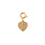 Gold heart charm with engraved letter 'X', perfect for personalizing jewelry and celebrating loved ones.