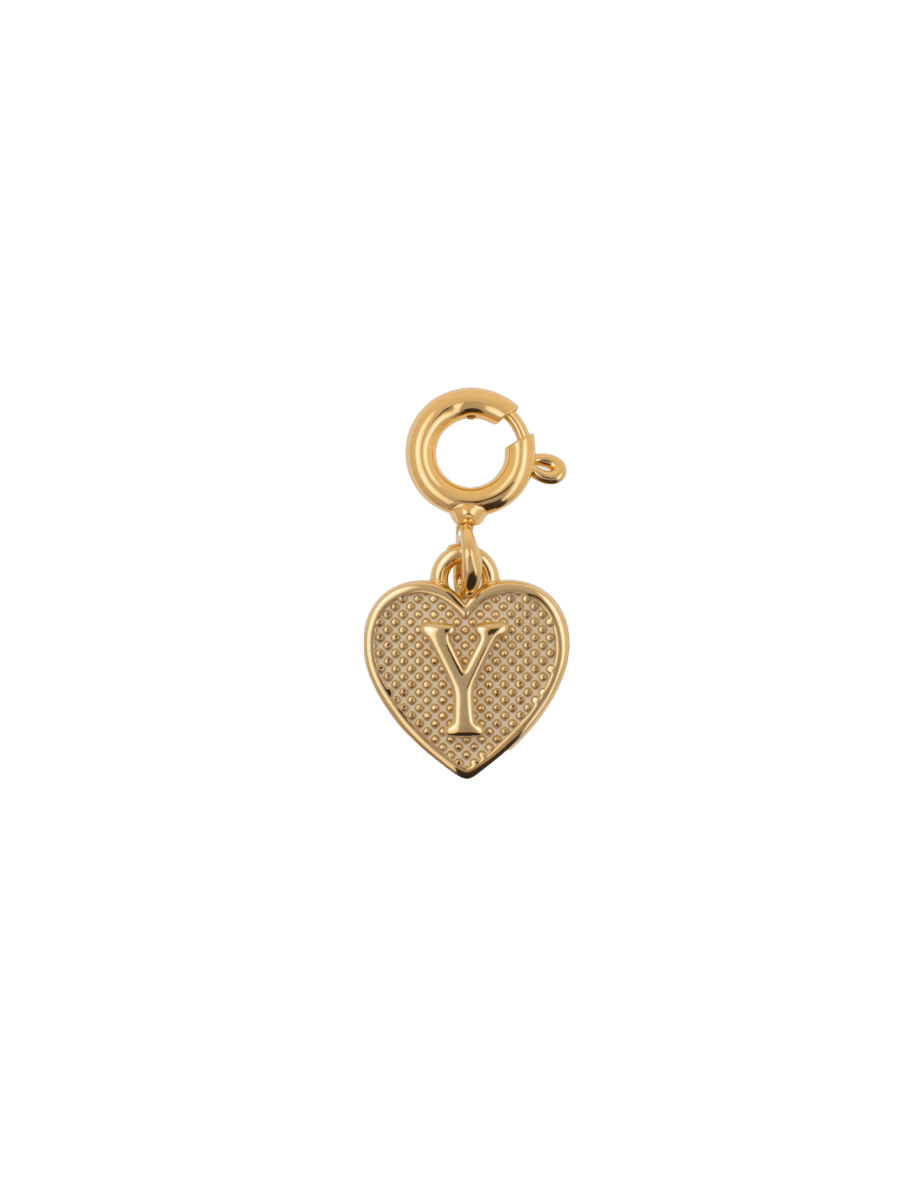 Gold heart charm with letter Y, crafted in elegant design, symbolizing love and personal connection.