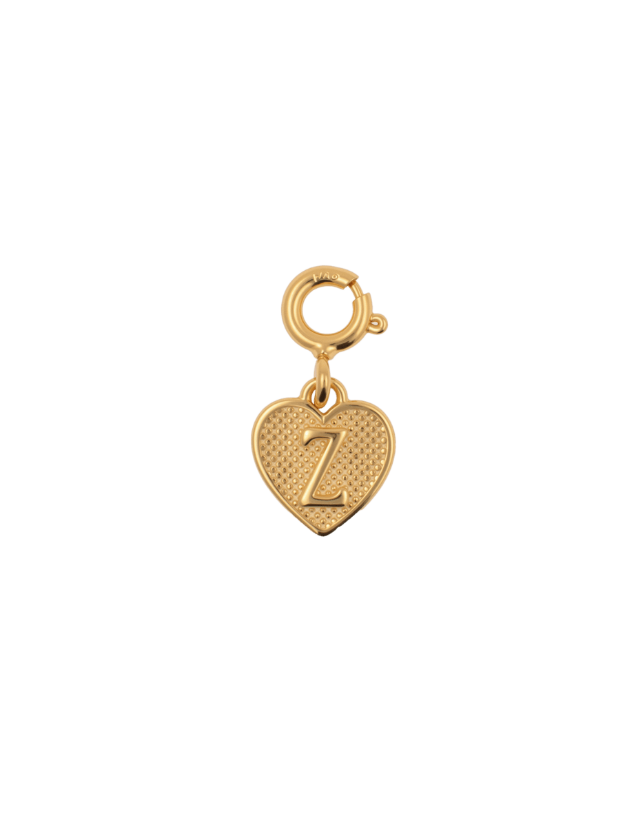 Gold heart pendant charm with initial 'Z', symbolizing love and personal connections.