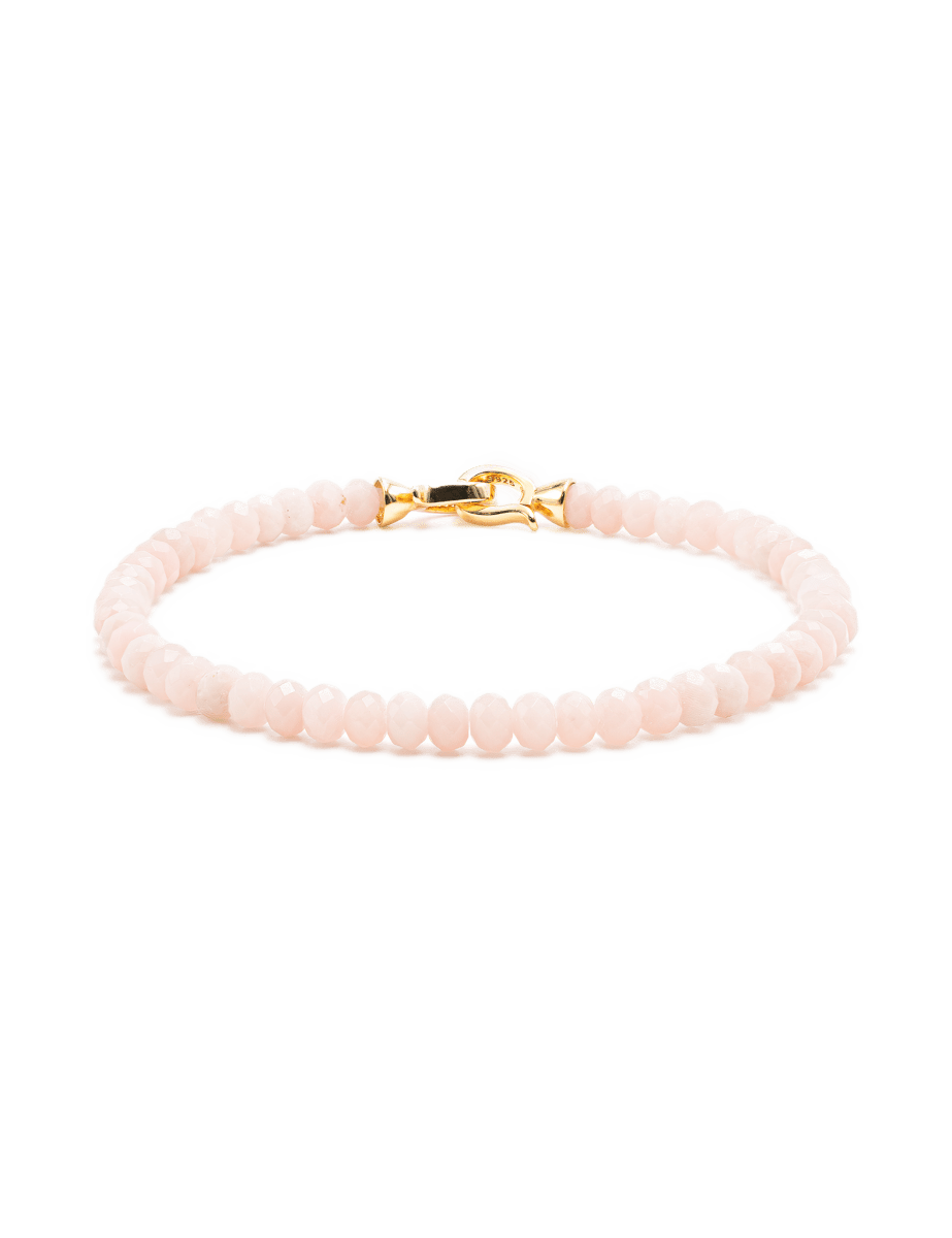 Love Pink Opal bracelet with 3x4mm beads and gold clasp for emotional healing and inner peace.