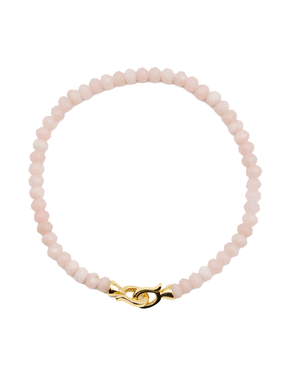 Delicate Love Pink Opal bracelet with 3x4mm faceted beads and gold clasp for emotional healing and self-love.
