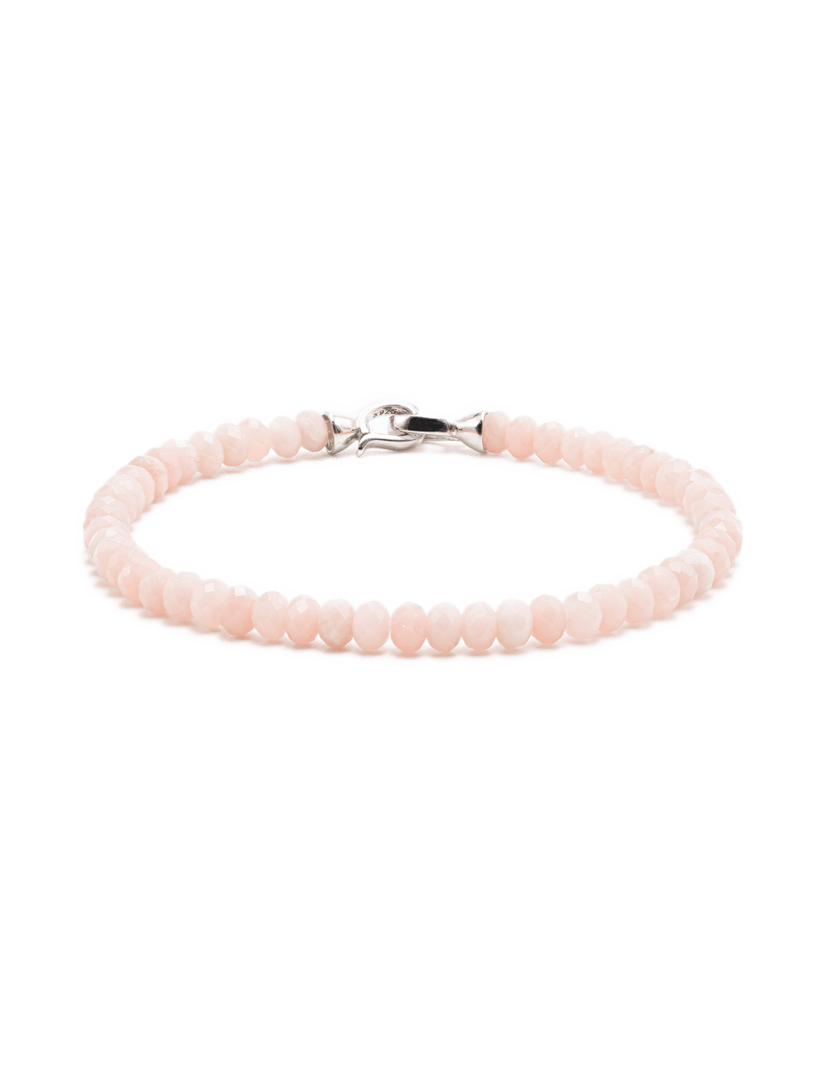 Delicate Love Pink Opal bracelet with faceted 3x4mm beads and a 925 sterling silver clasp, symbolizing love and emotional healing.