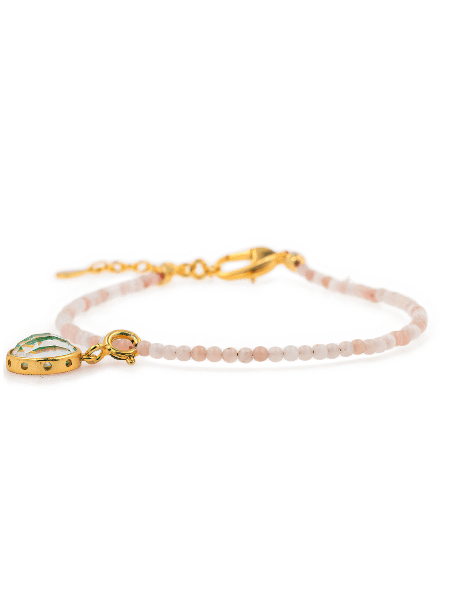 Love Pink Opal Dainty Bracelet with Ksitigarbha Charm, featuring 925 sterling silver clasp, for emotional healing and balance.