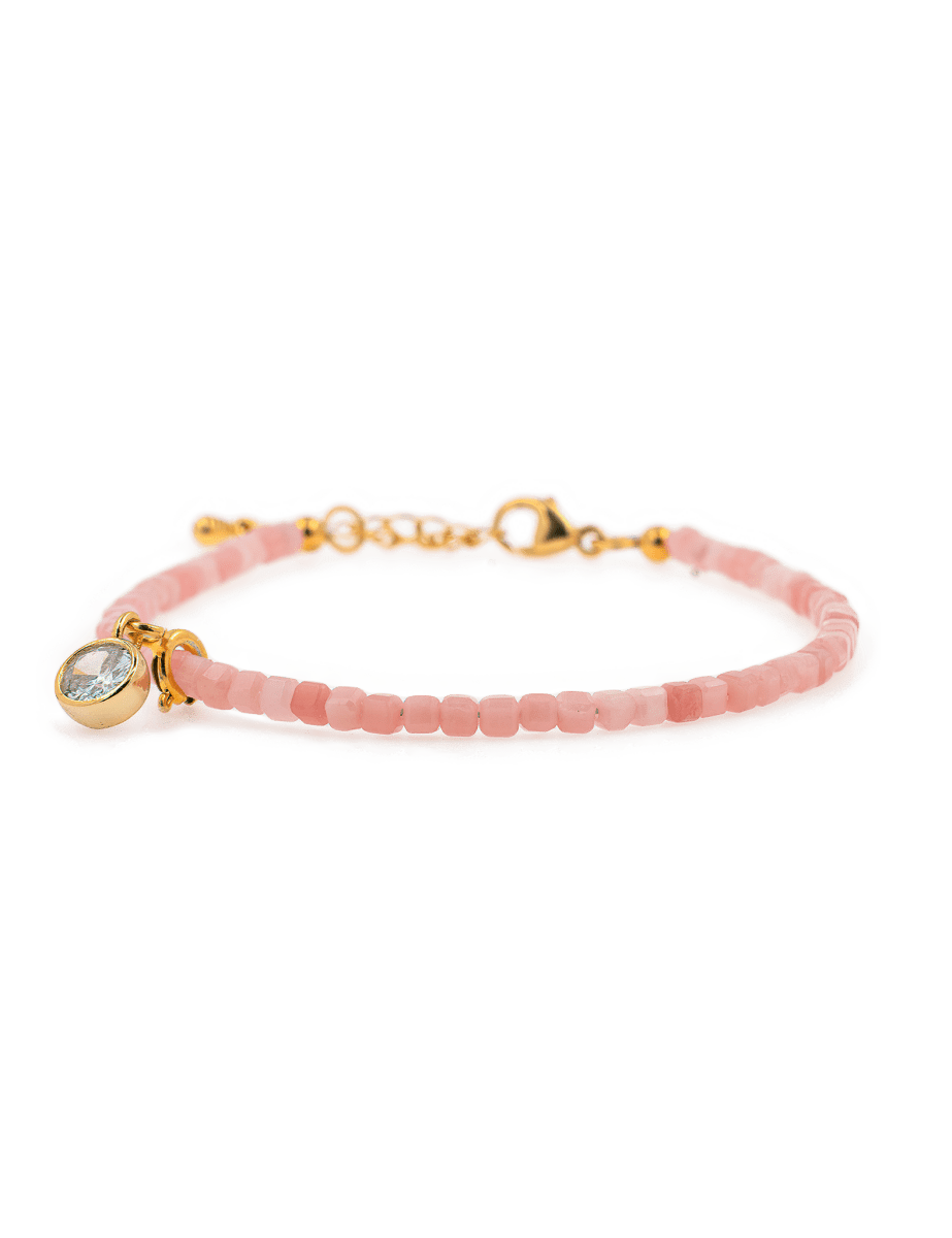 Love Pink Opal faceted bracelet with Clear Zircon charm in a stylish design, promoting self-love and emotional healing.