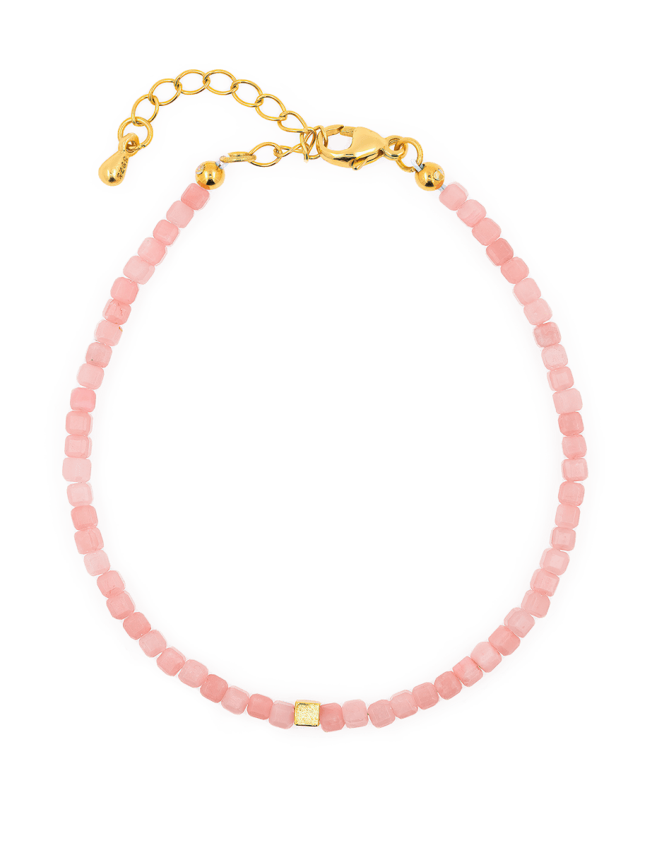 Love Pink Opal faceted bracelet with gold clasp, featuring soothing pink stones and a protective touch.