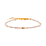 Love Pink Opal faceted dainty bracelet with golden accents and silver spacer bead for emotional healing and style.