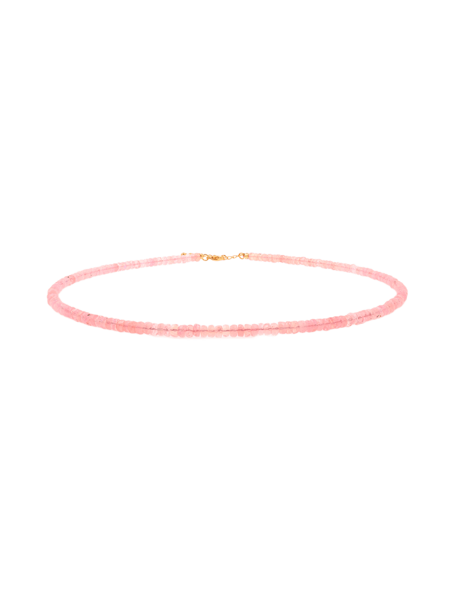 Love Pink Opal Faceted Dainty Necklace showcasing its soft rosy glow and 925 sterling silver clasp for emotional healing.