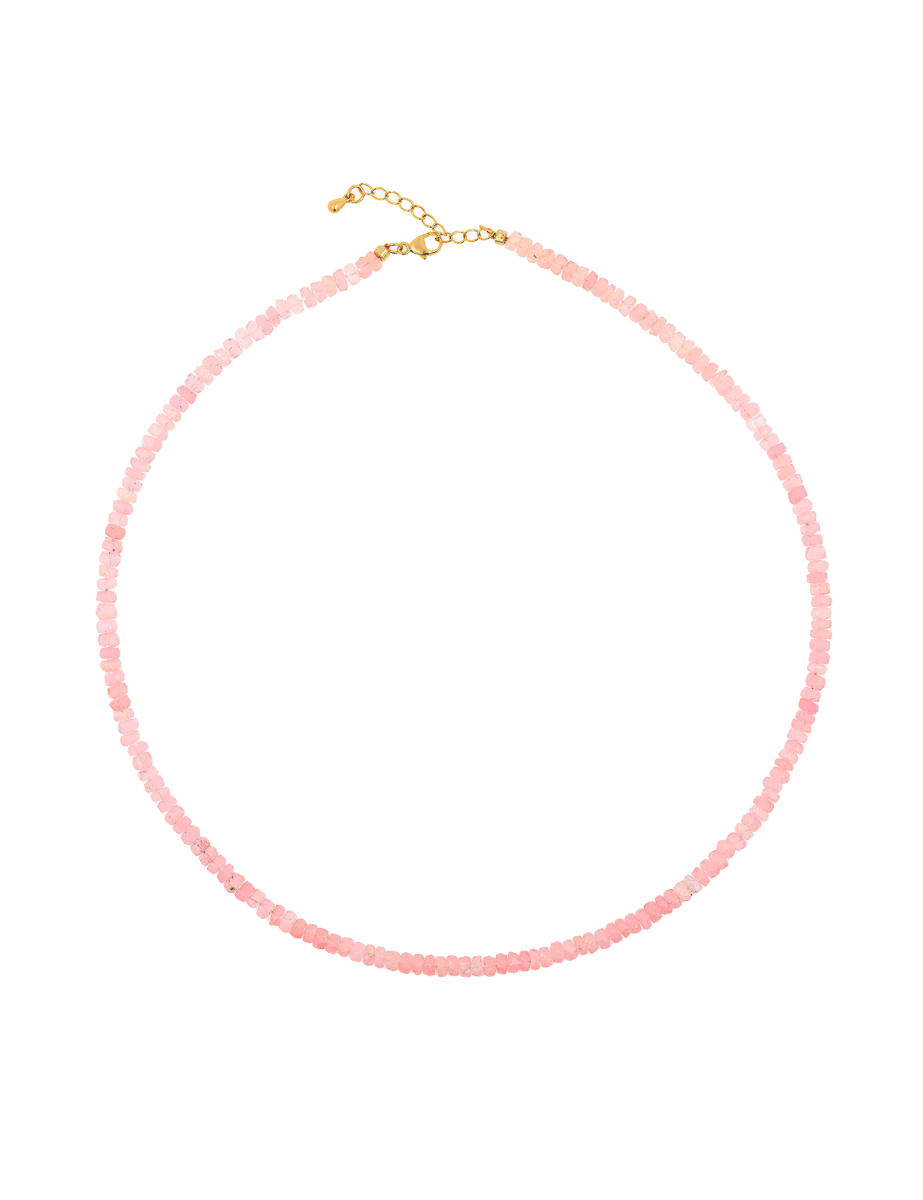 Love Pink Opal Faceted Necklace with golden clasp, symbolizing love and emotional healing.
