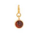 Love Red Zircon Charm pendant featuring a 6mm round garnet-colored zircon in a gold setting, symbolizing ambition and strength.