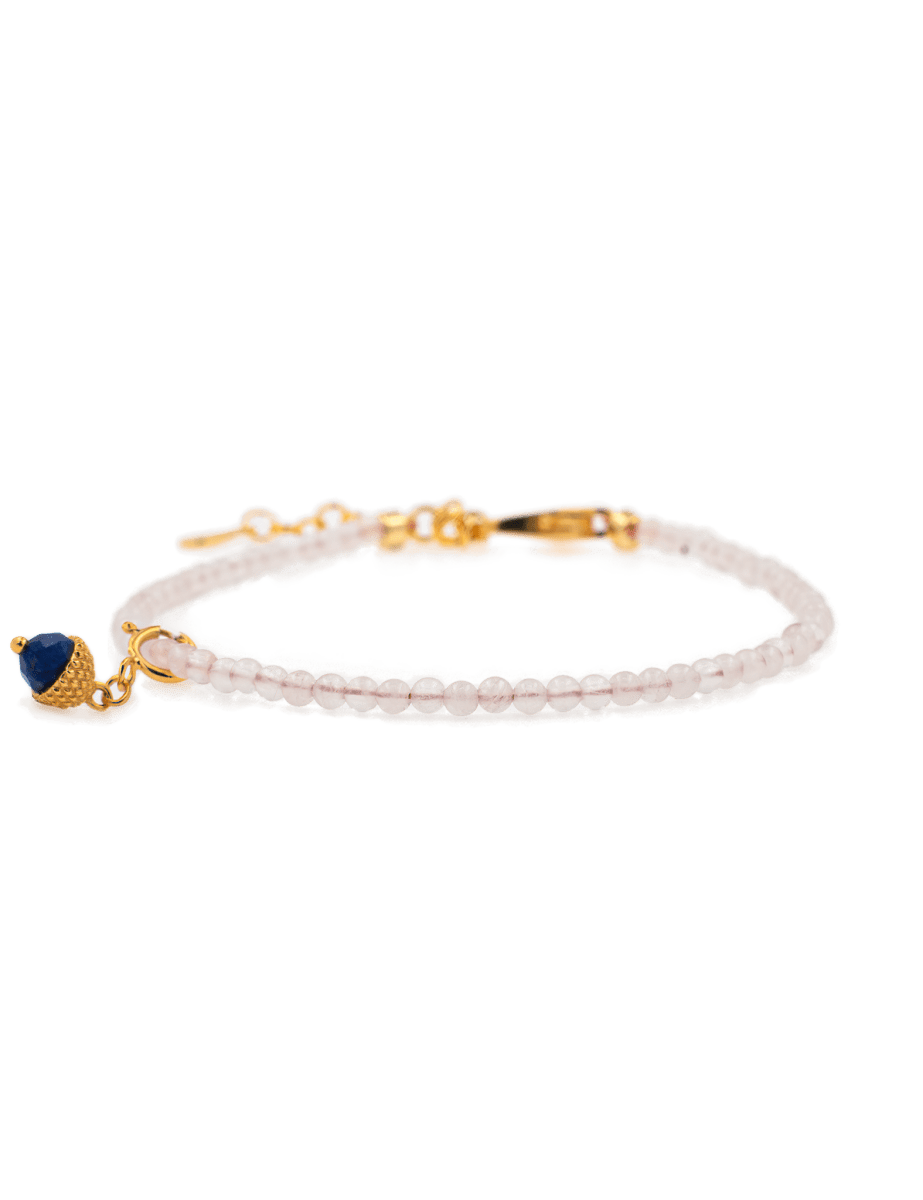 Love Rose Quartz dainty bracelet with Lapis Lazuli charm, featuring a 925 sterling silver clasp, promoting emotional harmony.