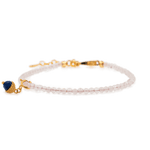 Love Rose Quartz dainty bracelet with Lapis Lazuli charm, featuring a 925 sterling silver clasp, promoting emotional harmony.