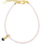 Love Rose Quartz bracelet with Lapis Lazuli charm, featuring a gold clasp, perfect for emotional harmony and wisdom.