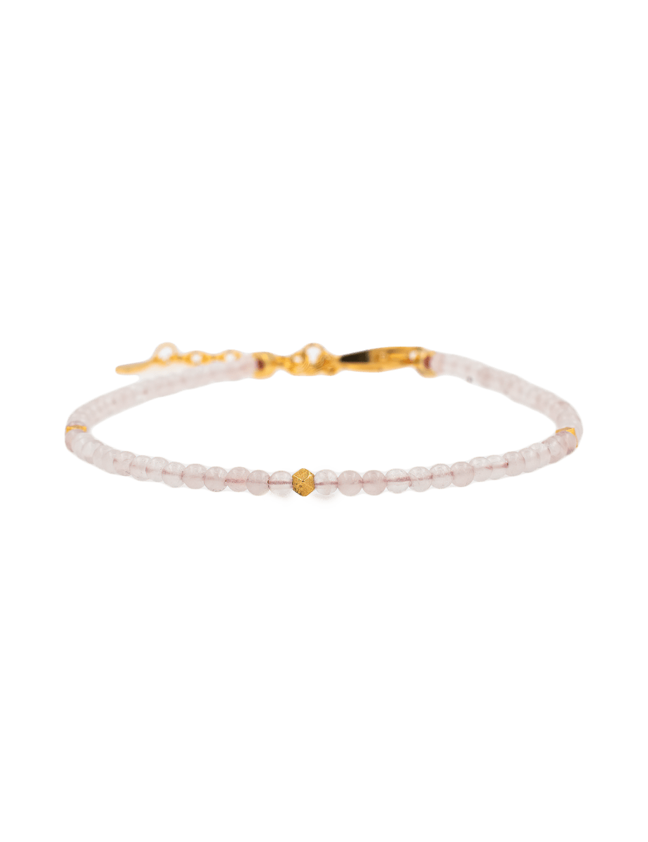 Love Rose Quartz dainty bracelet with silver spacer beads, promoting self-love and emotional balance.