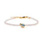 Rose Quartz faceted bracelet with Blue Zircon charm, 925 sterling silver clasp, promoting love and emotional balance.