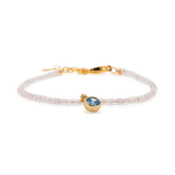 Rose Quartz faceted bracelet with Blue Zircon charm, 925 sterling silver clasp, promoting love and emotional balance.