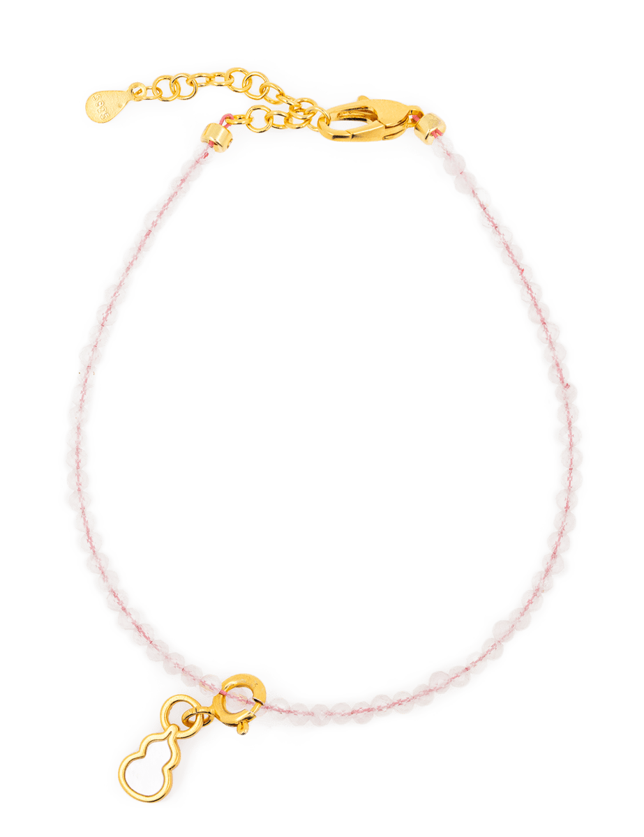 Love Rose Quartz bracelet with Hulu charm, 925 sterling silver clasp, delicate 3mm design for emotional balance.