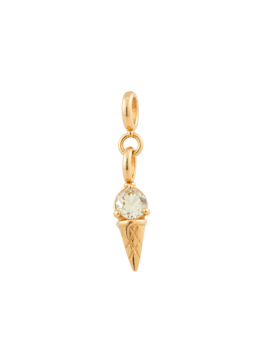 Sparkling gold ice cream charm with zircon stone, perfect for adding joy and style to your accessories.