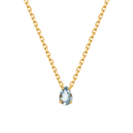 March aquamarine birthstone necklace featuring a pear-cut stone hand-set in gold-plated sterling silver.