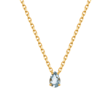 March aquamarine birthstone necklace featuring a pear-cut stone hand-set in gold-plated sterling silver.