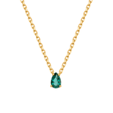 May Lab-Grown Emerald Birthstone Necklace in gold-plated S925 sterling silver with pear-cut emerald pendant.