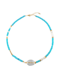 MIRA Blue Opal, Blue Topaz & Clear Quartz beaded choker necklace with gold-plated accents.