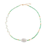 MIRA Green Opal, Pearl & Clear Quartz Choker Necklace with Mother of Pearl