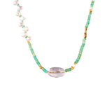 MIRA Green Opal, Pearl & Clear Quartz Choker Necklace with Mother of Pearl