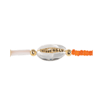 Close-up of a gold-plated mother of pearl and clear quartz choker necklace accent, showcasing elegant design details.