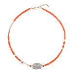 MIRA Orange Opal choker necklace with clear quartz and mother of pearl, featuring gold-plated accents.