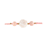 MIRA Pink Opal & Clear Quartz choker necklace with gold-plated accents, featuring a floral design centerpiece.
