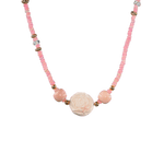 MIRA Pink Opal & Clear Quartz Beaded Choker Necklace with floral design and gold-plated accents, perfect for vibrant elegance.