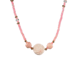 MIRA Pink Opal & Clear Quartz Beaded Choker Necklace with floral design and gold-plated accents, perfect for vibrant elegance.