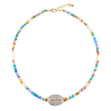 MIRA Rainbow Opal, Blue Topaz, Clear Quartz & Mother of Pearl Beaded Necklace