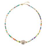 MIRA Rainbow Opal & Clear Quartz Beaded Choker Necklace