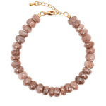 New York Ashrose Moonstone Faceted Bracelet 4mm with gold clasp, featuring soft gray and dusky rose beads.