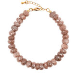 New York Ashrose Moonstone Faceted Bracelet 4mm with gold clasp, featuring soft gray and dusky rose beads.