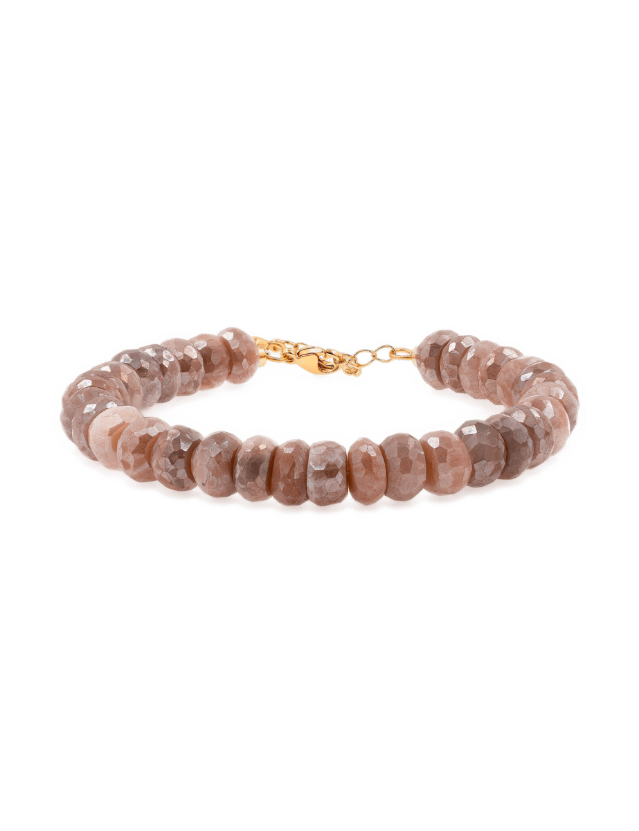 New York Ashrose Moonstone Faceted Bracelet 4mm, featuring dusky rose and gray beads, enhancing intuition and emotional clarity.