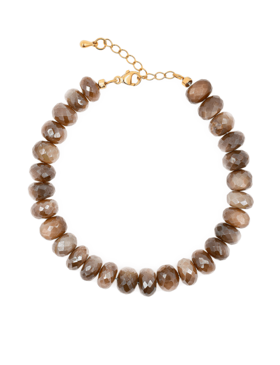 New York Brown Moonstone faceted bracelet with electroplated beads, celebrating transformation and emotional balance.