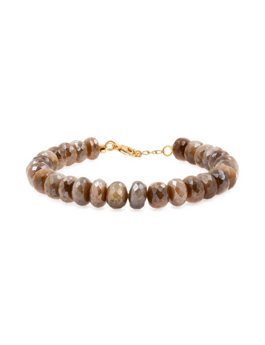 New York Brown Moonstone faceted bracelet, 4mm beads, promoting emotional balance and inner harmony.