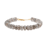 New York Mist Moonstone faceted bracelet with delicate gray beads, showcasing elegance and ethereal shimmer.